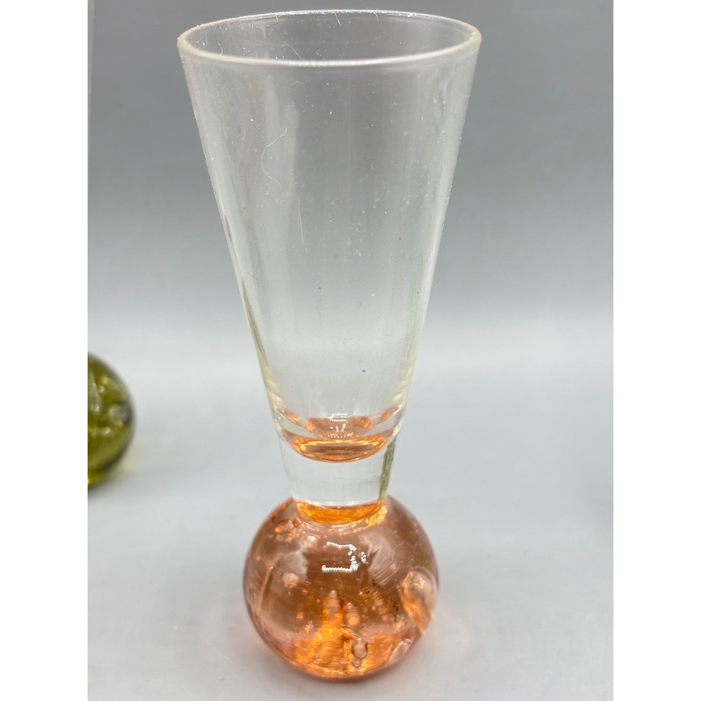 Vintage Bubble Base Cordial Shot Glasses Set of‎ 4 Multi Color Hand Blown - Picture 6 of 12
